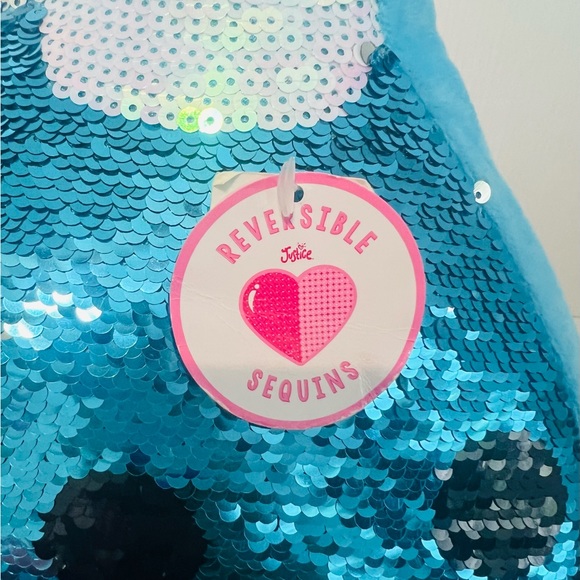 NWT JUSTICE Girl Narwhal Unicorn of Sea Flip Sequin Throw Pillow Bed Decor Blue - Picture 3 of 5